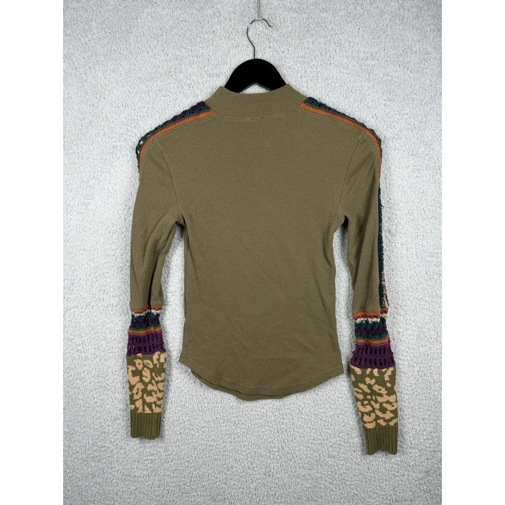Free People Switch It Up Boho Thermal Knit Decorative Fun Cuff Top XS